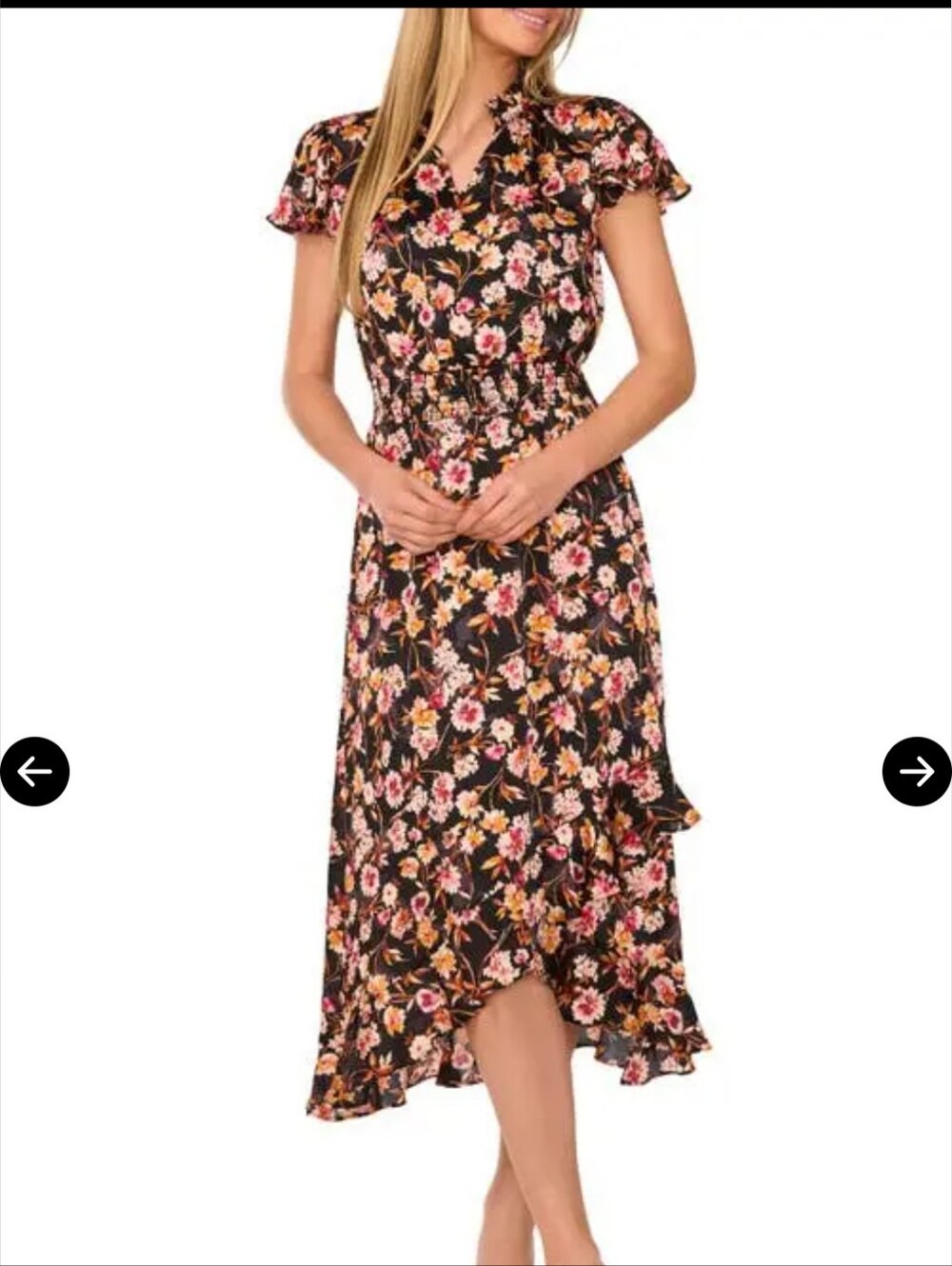 CeCe Dupraz Floral Print Rich Black Midi Dress